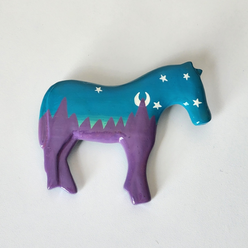 Painted Wood Horse Pin